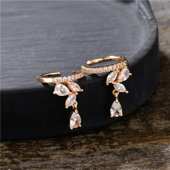 Gold Ear Cuff Earring 18K Gold Plated Non Pierced Ear Cartilage Clip on - Picture 5 of 7